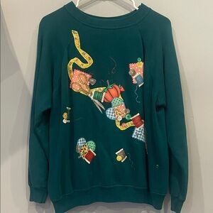Teal Sweatshirt with Sewing Theme Design retro 80’s